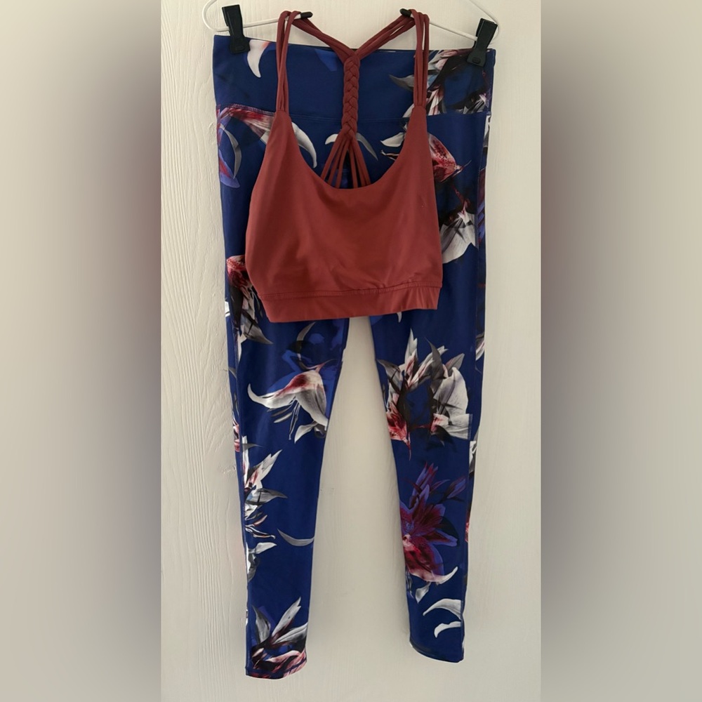 Fabletics Print Leggings & SHEIN Sports Bra Yoga Activewear SzM